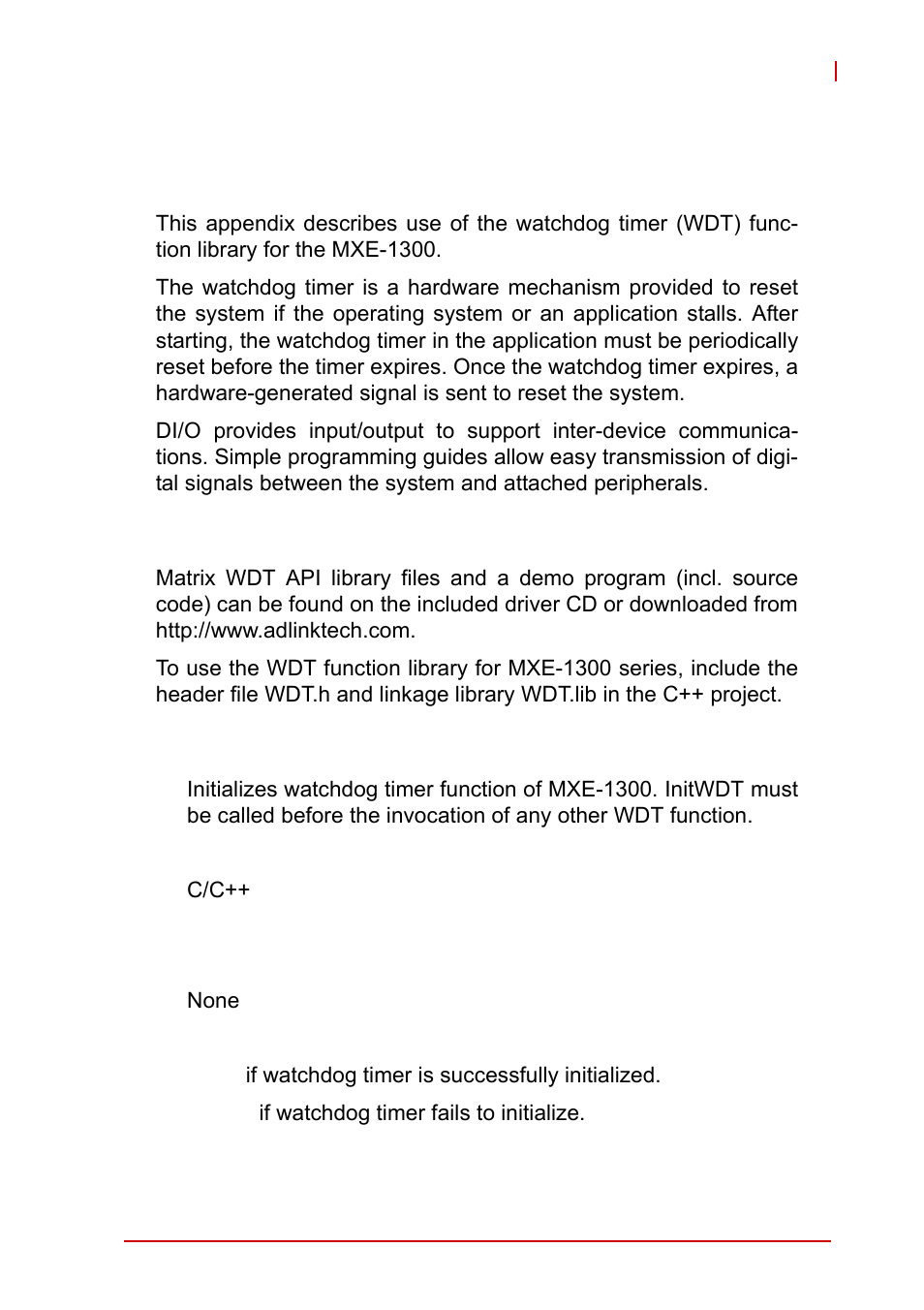 A.1 wdt with api/windows, Initwdt, Wdt with api/windows | ADLINK MXE-1300 Series User Manual | Page 55 / 80