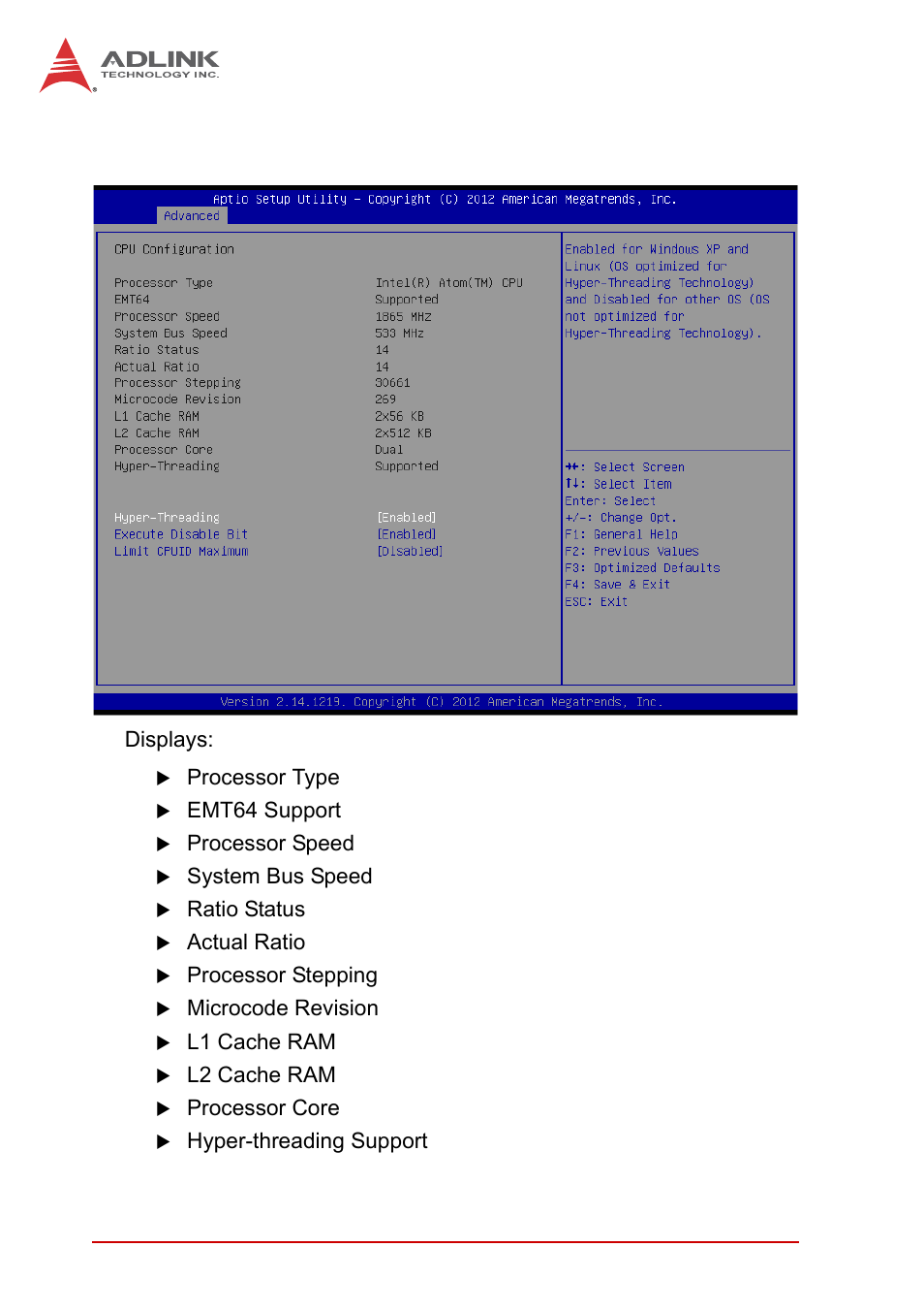 B.2.1 cpu configuration, B.2.1, Cpu configuration | ADLINK MXE-1300 Series User Manual | Page 64 / 80