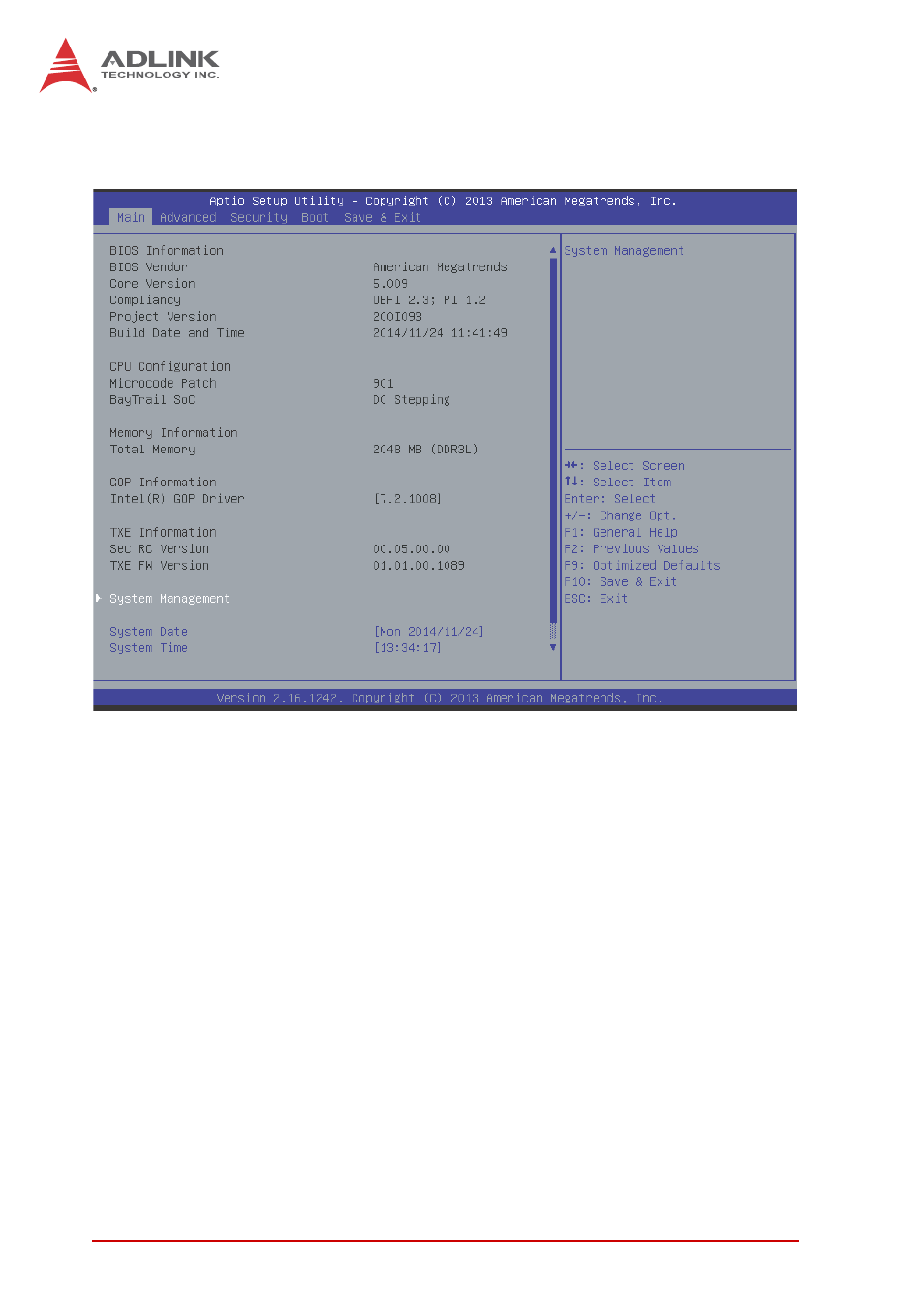 B.1 main, B.1.1 bios information, B.1.2 system time/system date | Main, B.1.1, Bios information, B.1.2, System time/system date | ADLINK MXE-200i User Manual | Page 54 / 82