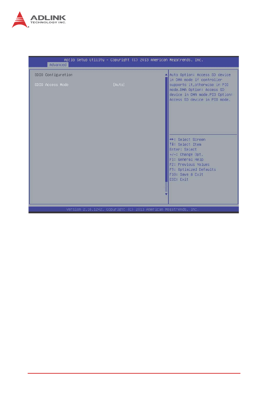 B.2.4 sdio configuration, Sdio access mode, B.2.4 | Sdio configuration | ADLINK MXE-200i User Manual | Page 66 / 82