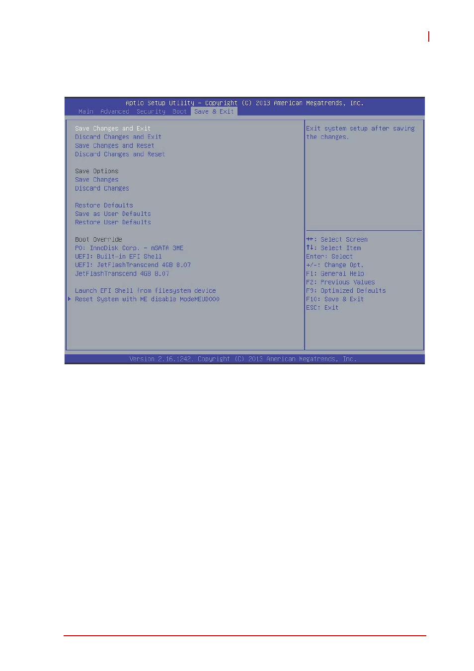 B.5 exit, Save changes and exit, Discard changes and exit | Save changes and reset, Discard changes and reset, Save changes, Exit | ADLINK MXE-200i User Manual | Page 77 / 82