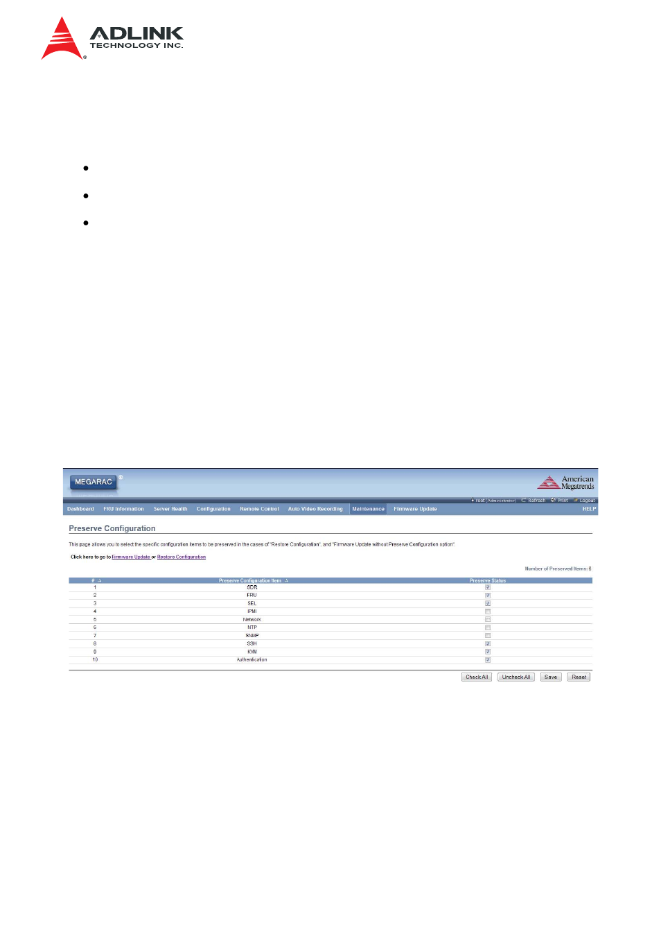 10 maintenance group, 1 preserve configuration, Maintenance group | Preserve configuration | ADLINK IMB-S90 User Manual | Page 105 / 192