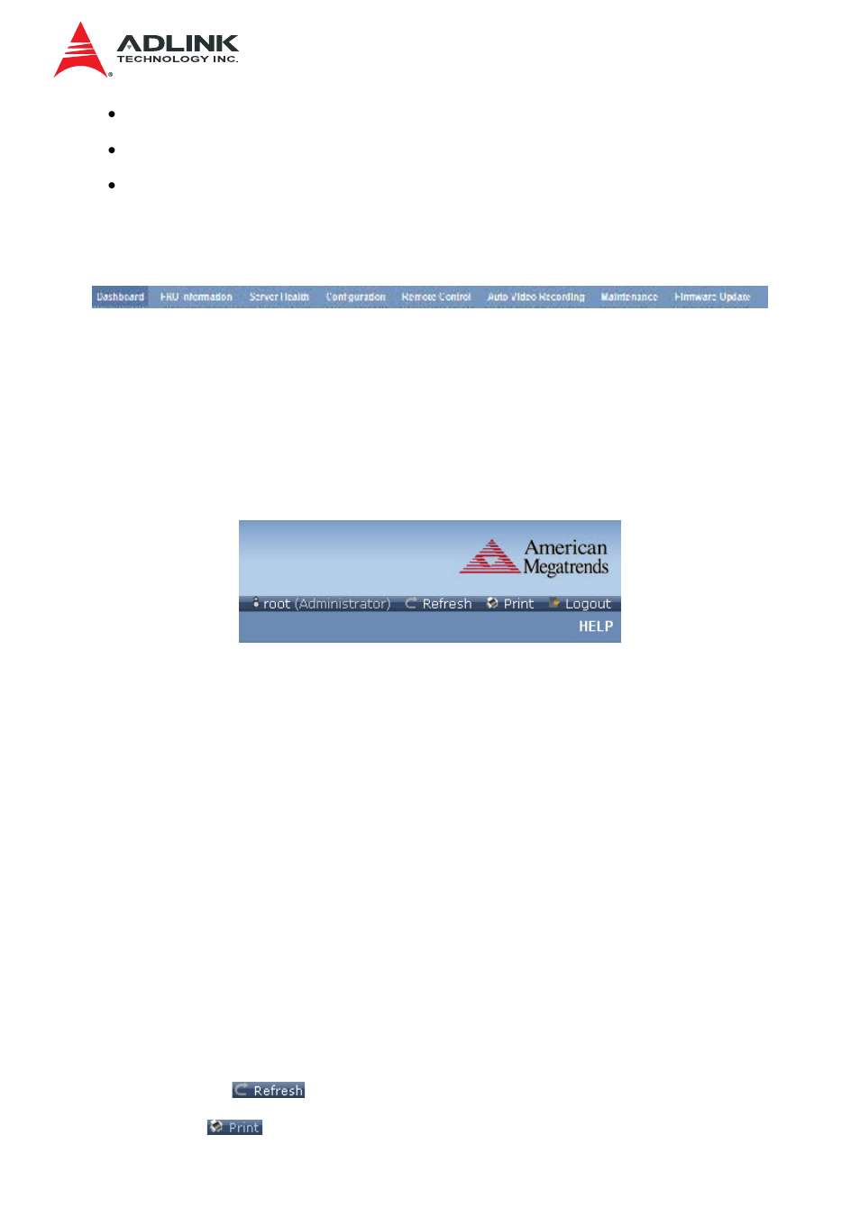 2 quick button and logged-in user, 3 logged-in user and its privilege level, Quick button and logged-in user | Logged-in user and its privilege level | ADLINK IMB-S90 User Manual | Page 16 / 192