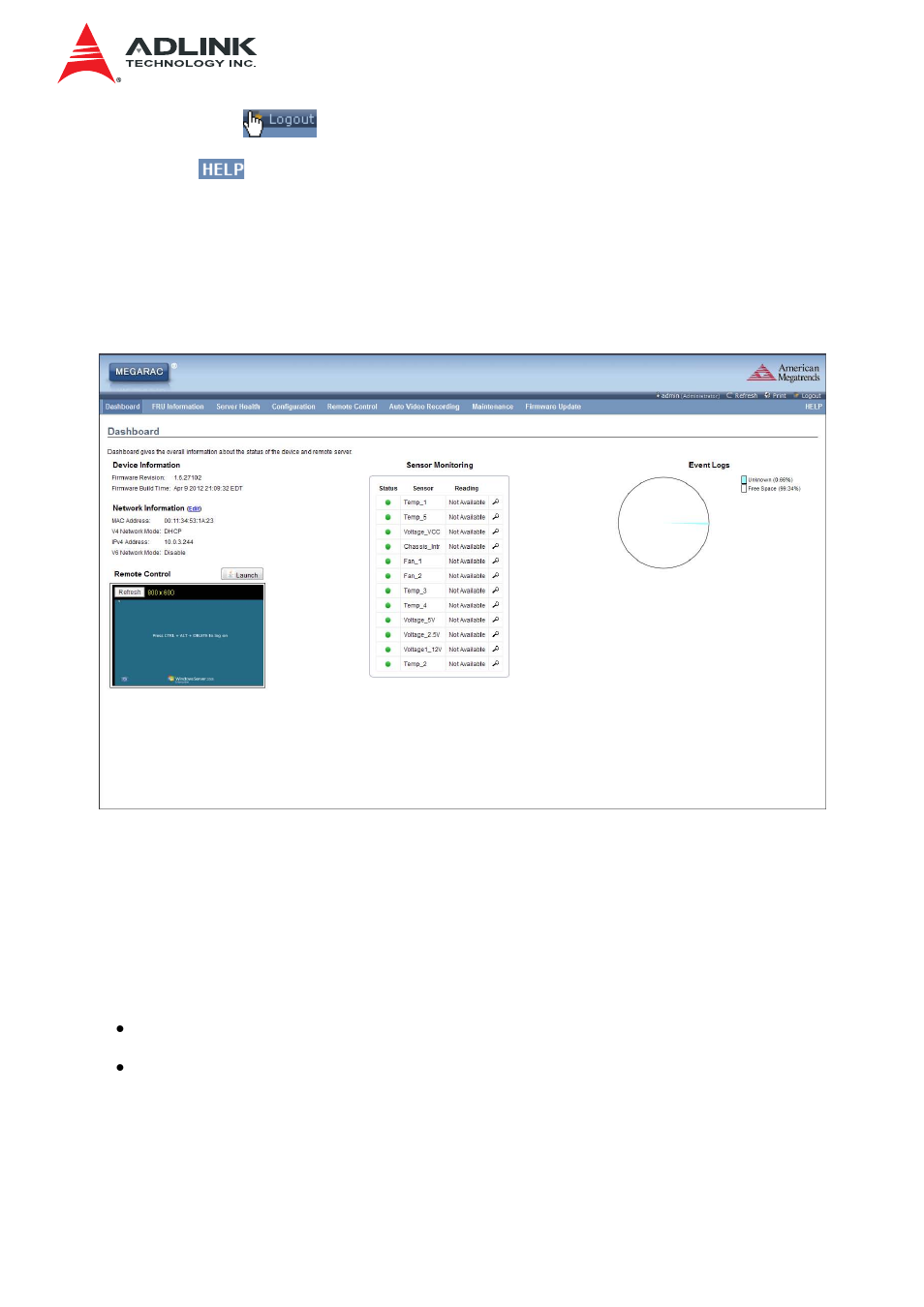 4 dashboard, 1 device information, 2 network information | Dashboard, Device information, Network information | ADLINK IMB-S90 User Manual | Page 17 / 192