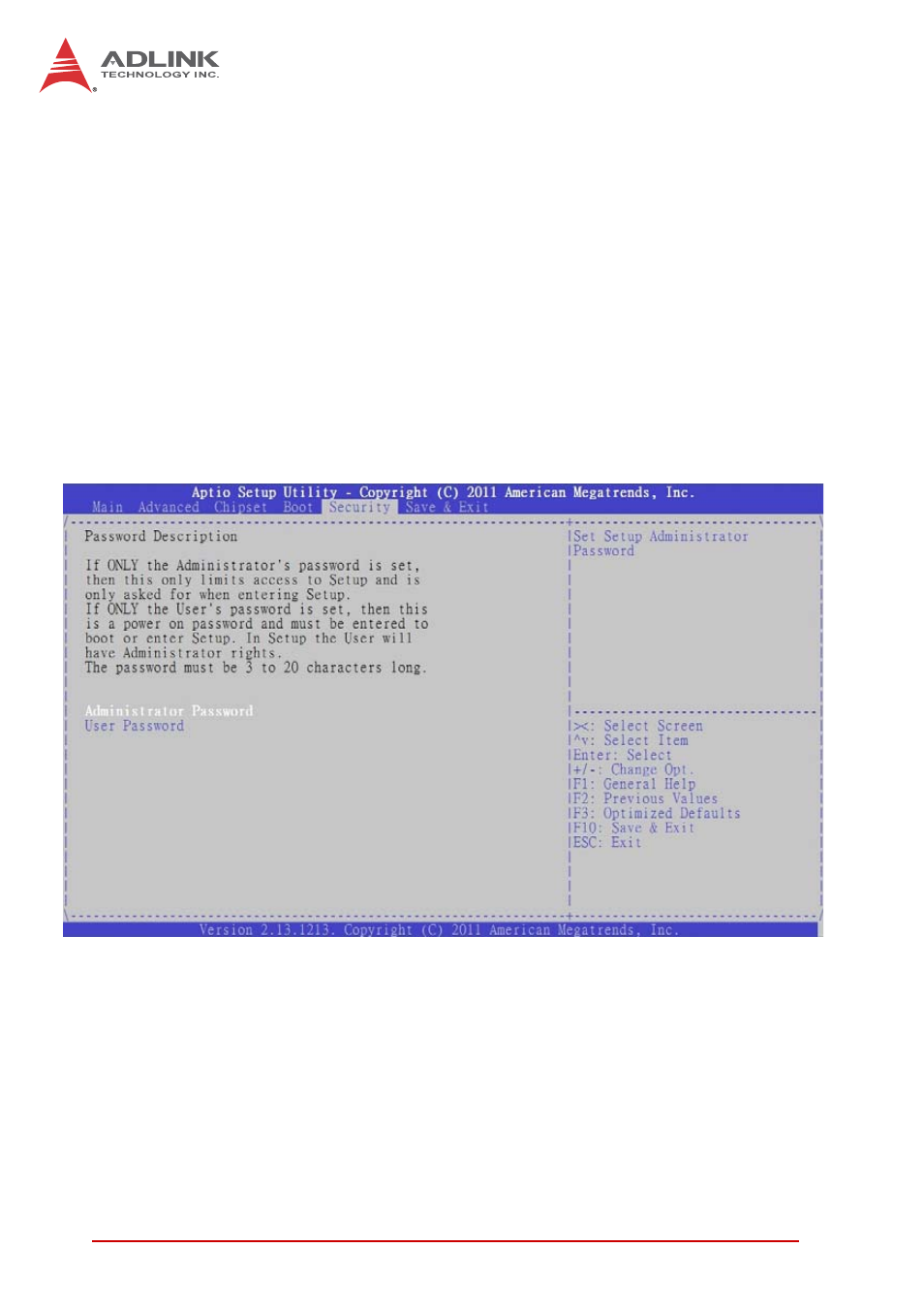 A.6 security setup, Password support, Security setup | ADLINK NuPRO-E42 User Manual | Page 72 / 92
