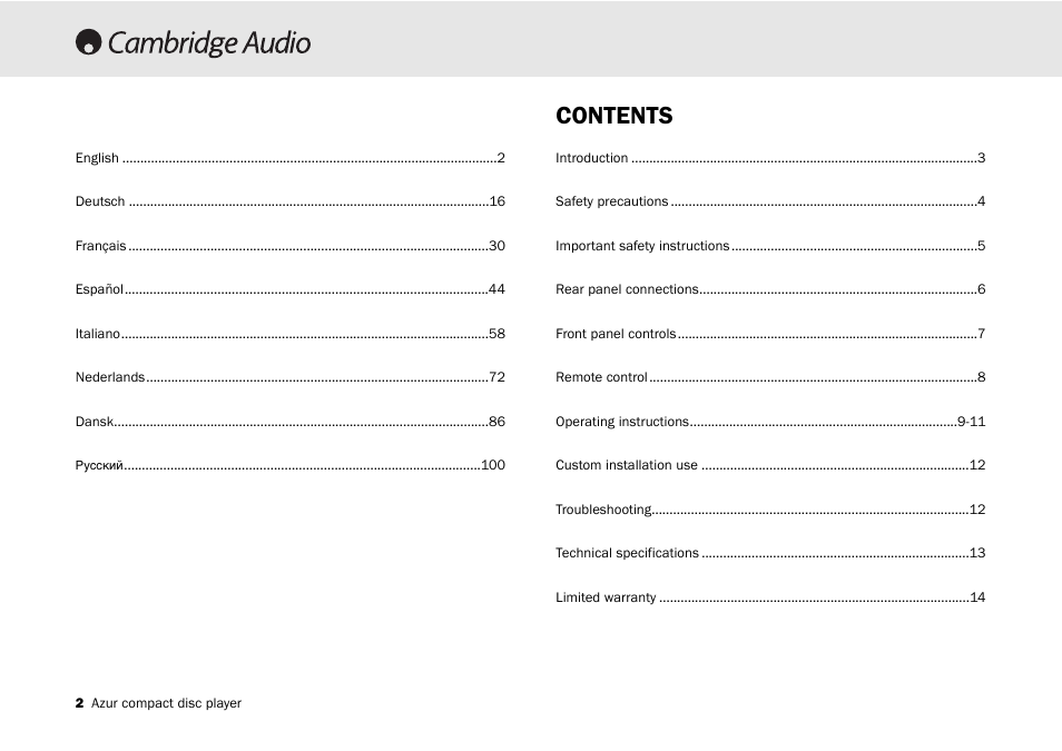 Cambridge Audio 540C User Manual | Page 2 / 116