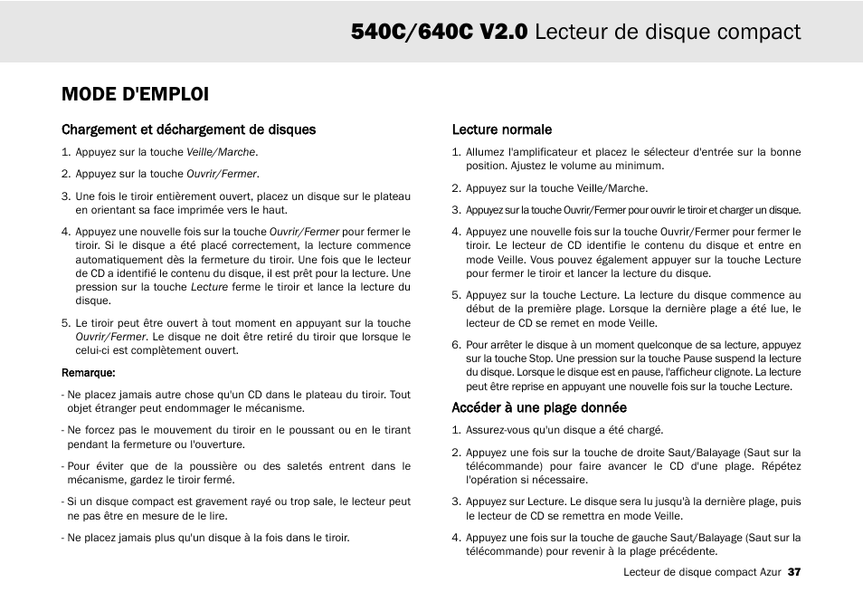 Mode d'emploi | Cambridge Audio 540C User Manual | Page 37 / 116