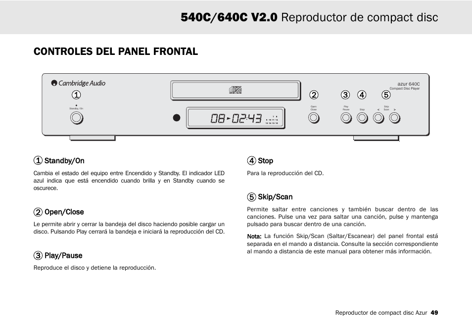 Controles del panel frontal | Cambridge Audio 540C User Manual | Page 49 / 116