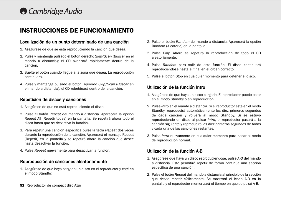 Instrucciones de funcionamiento | Cambridge Audio 540C User Manual | Page 52 / 116