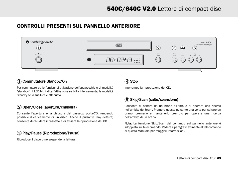 Controlli presenti sul pannello anteriore | Cambridge Audio 540C User Manual | Page 63 / 116