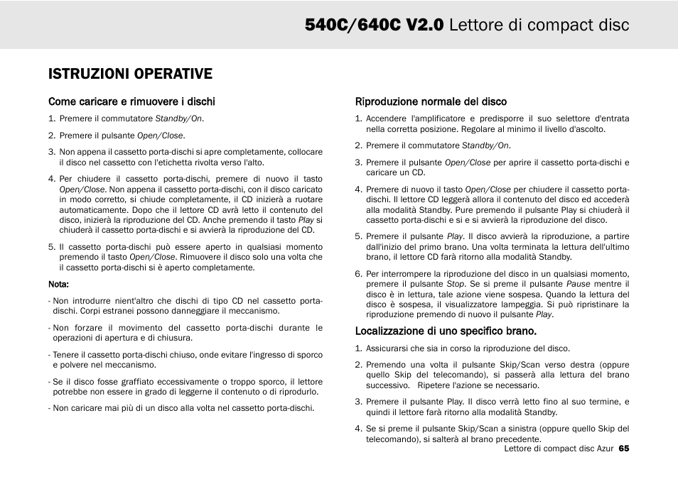 Istruzioni operative | Cambridge Audio 540C User Manual | Page 65 / 116