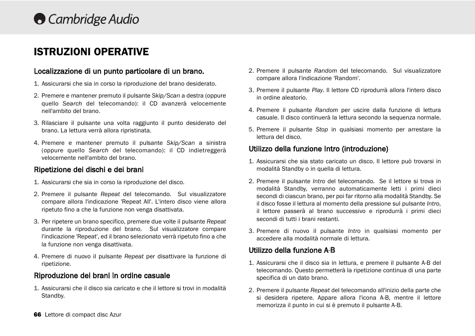 Istruzioni operative | Cambridge Audio 540C User Manual | Page 66 / 116