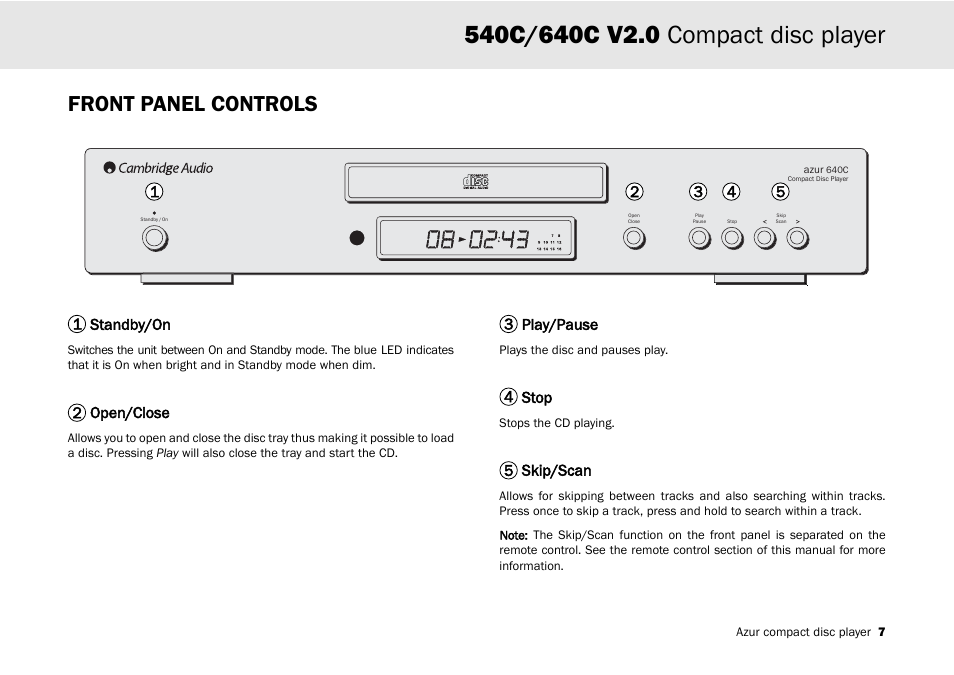 Front panel controls | Cambridge Audio 540C User Manual | Page 7 / 116