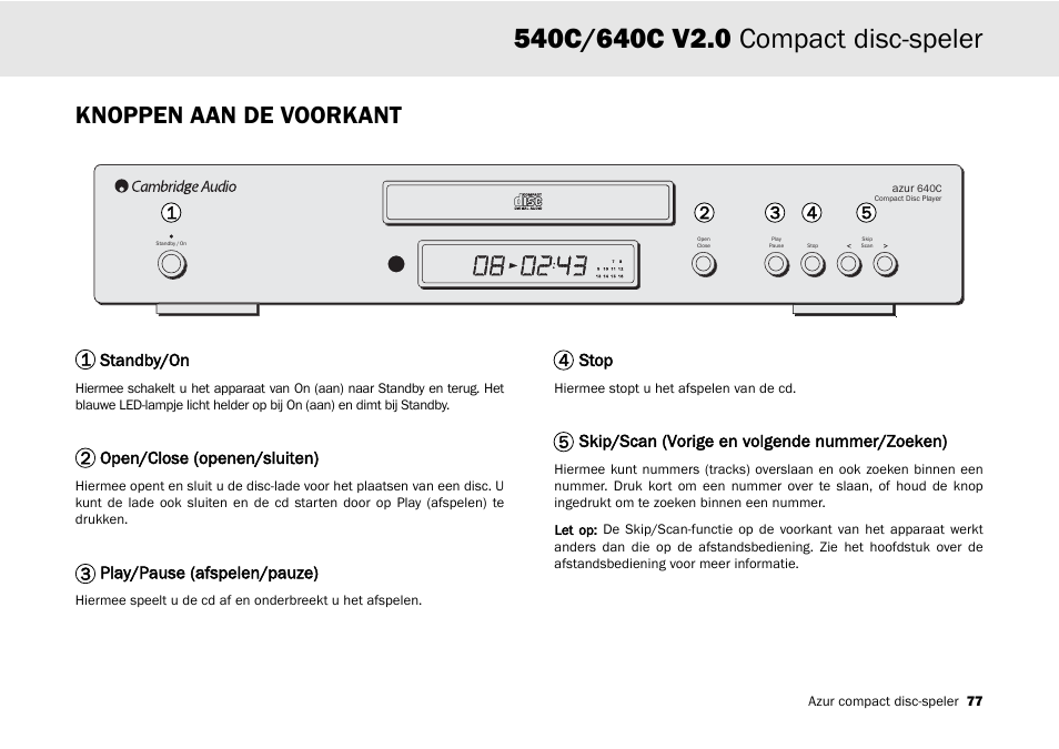 Knoppen aan de voorkant | Cambridge Audio 540C User Manual | Page 77 / 116