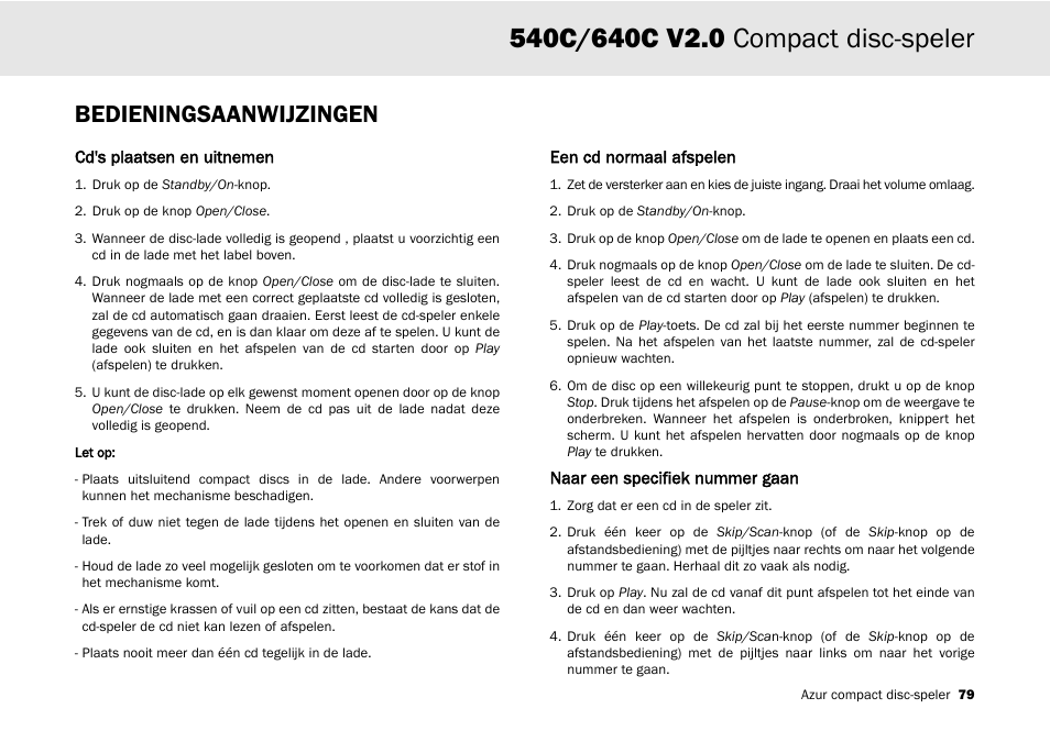 Bedieningsaanwijzingen | Cambridge Audio 540C User Manual | Page 79 / 116