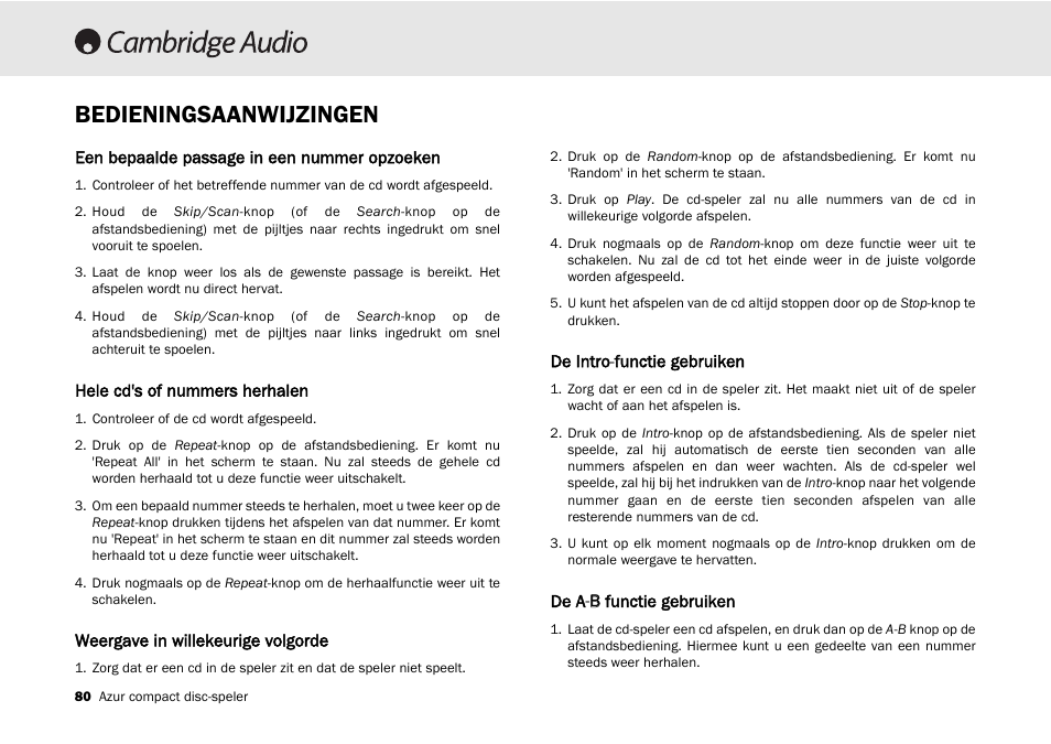 Bedieningsaanwijzingen | Cambridge Audio 540C User Manual | Page 80 / 116