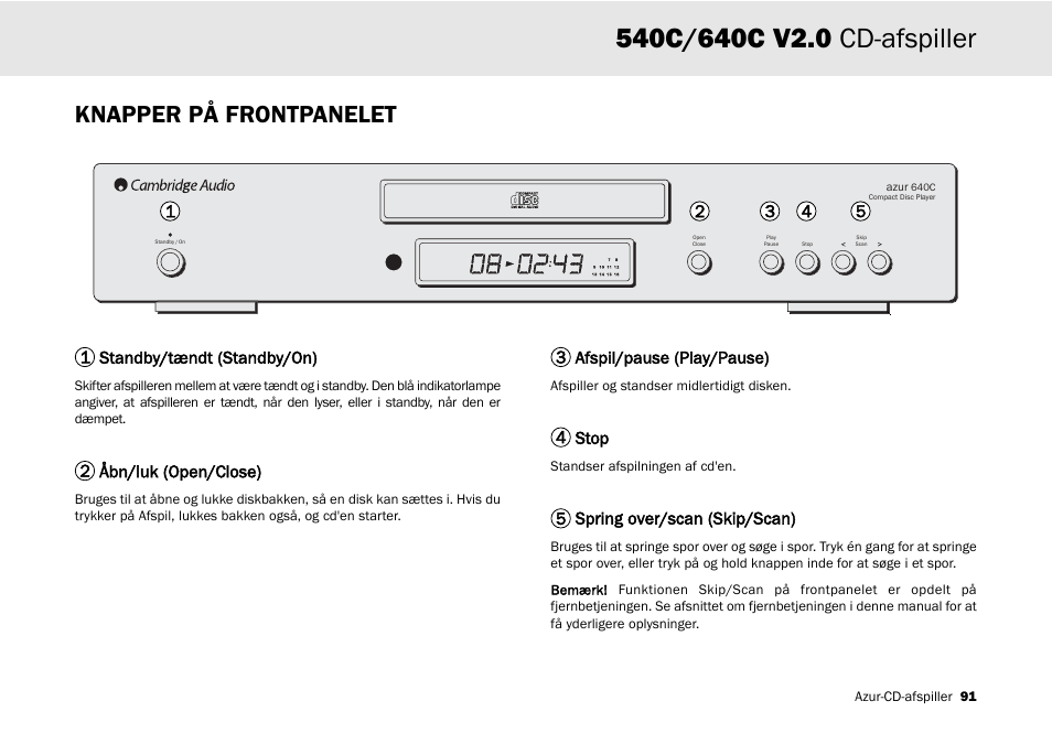 Knapper på frontpanelet | Cambridge Audio 540C User Manual | Page 91 / 116