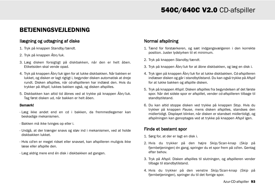 Betjeningsvejledning | Cambridge Audio 540C User Manual | Page 93 / 116