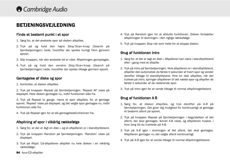 Betjeningsvejledning | Cambridge Audio 540C User Manual | Page 94 / 116
