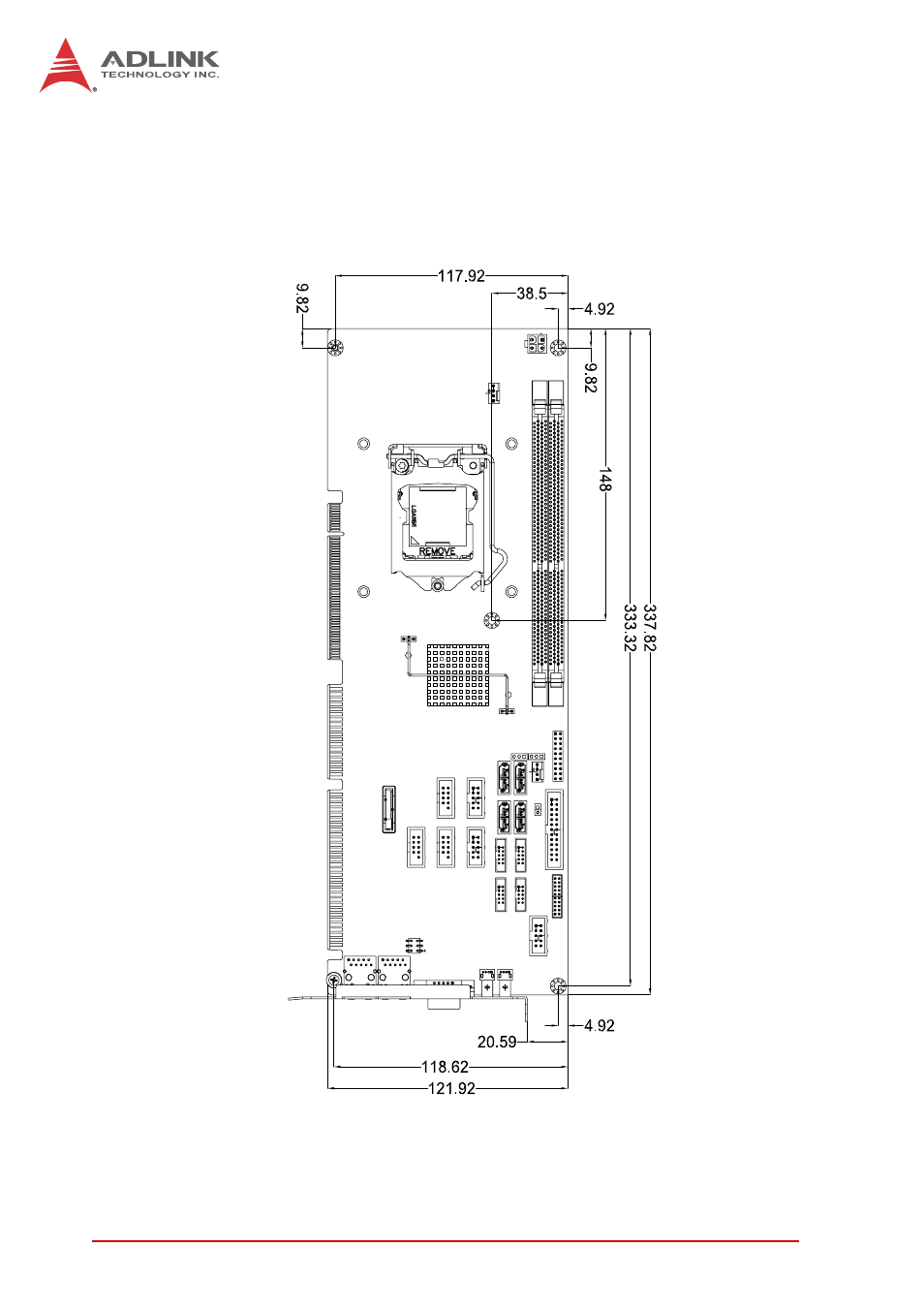 6 mechanical drawing, Mechanical drawing, Figure 1-2: nupro-a40h board dimensions | ADLINK NuPRO-A40H User Manual | Page 22 / 100