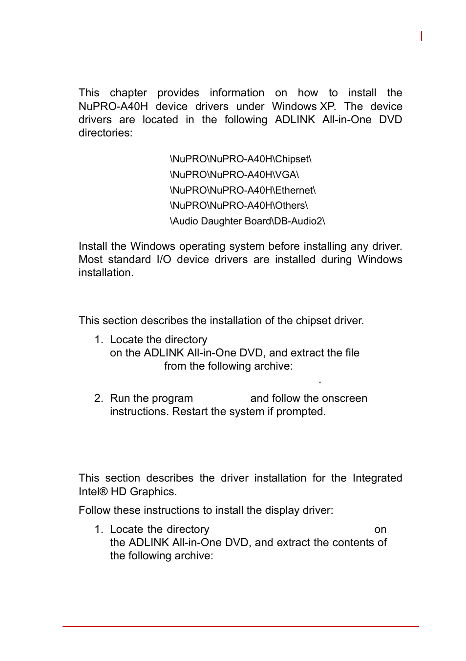 4 driver installation, 1 chipset driver, 2 display driver | Chapter 4, driver installation, Chipset driver, Display driver, 4driver installation, R4.1 chipset driver | ADLINK NuPRO-A40H User Manual | Page 49 / 100