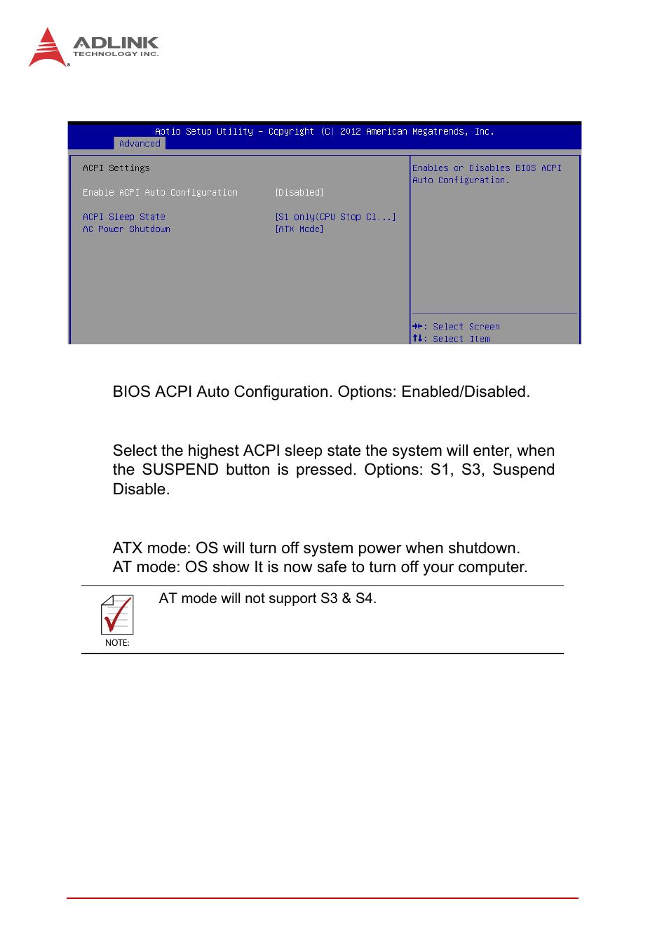 1 acpi settings | ADLINK NuPRO-A40H User Manual | Page 58 / 100