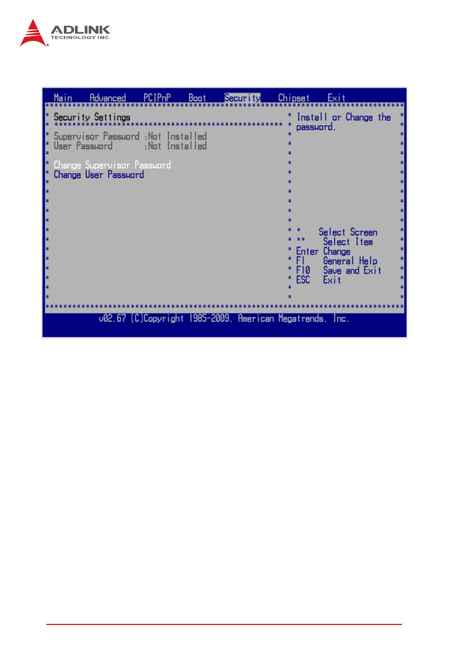 6 security setup, Password support, Security setup | ADLINK NuPRO-A331 User Manual | Page 80 / 102