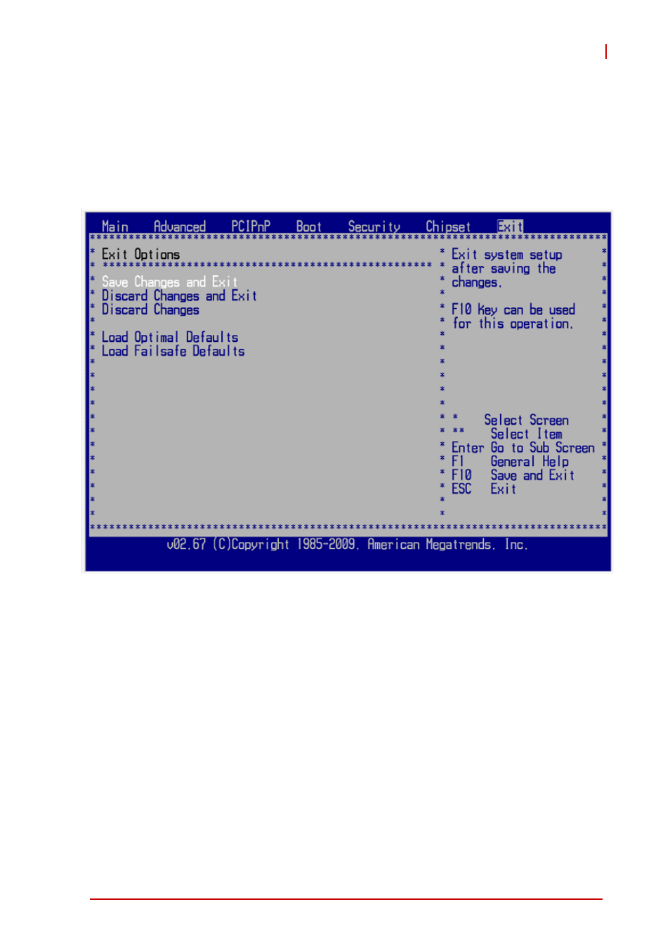 8 exit menu, Save changes and exit, Discard changes and exit | Exit menu | ADLINK NuPRO-A331 User Manual | Page 85 / 102