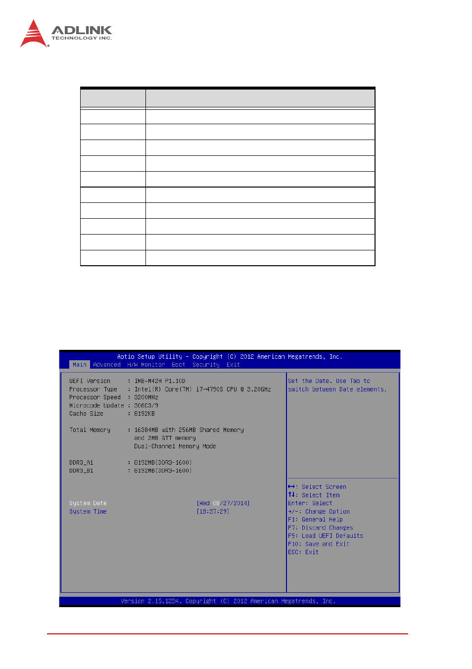 A.3 navigation keys, A.4 main menu, Navigation keys | Main menu, Table a-1: navigation key functions | ADLINK IMB-M42H User Manual | Page 34 / 56