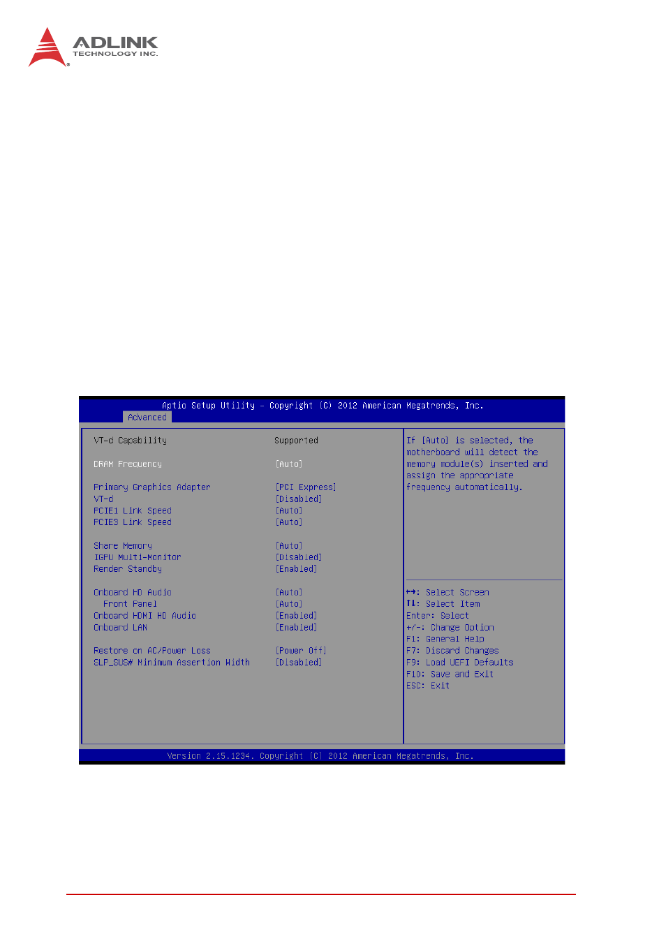 Intel virtualization technology, Hardware prefetcher, Adjacent cache line prefetch | A.7 chipset configuration, Dram frequency, Chipset configuration | ADLINK IMB-M42H User Manual | Page 38 / 56