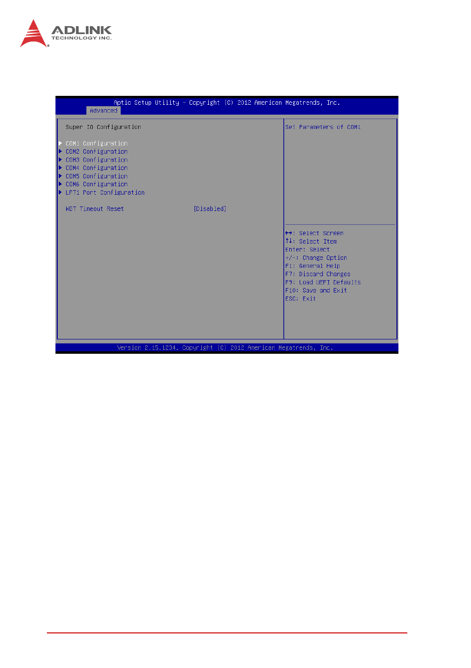 A.10 super io configuration, Com1 configuration, Com2 configuration | Com3 configuration, Com4 configuration | ADLINK IMB-M42H User Manual | Page 42 / 56