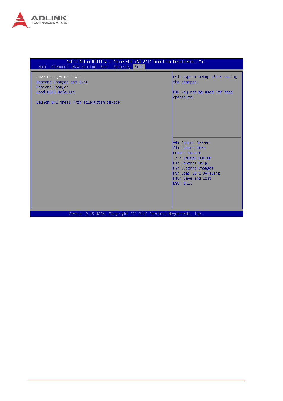 A.17 exit, Save changes and exit, Discard changes and exit | Discard changes | ADLINK IMB-M42H User Manual | Page 52 / 56