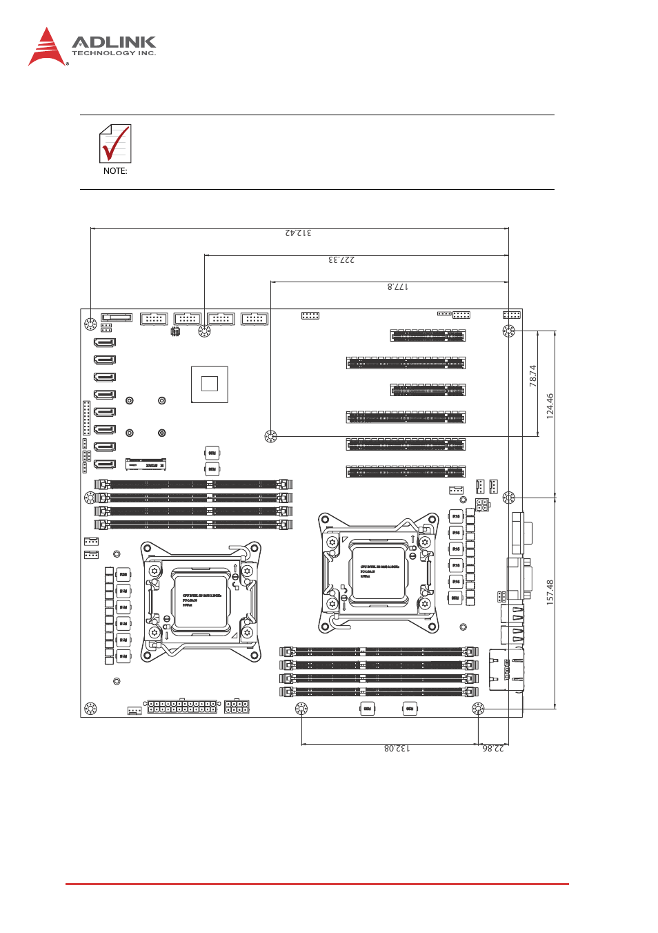 7 mechanical drawings, Mechanical drawings, Figure 1-2: imb-s90 board dimensions | 8introduction, Dimensions in mm | ADLINK IMB-S90 User Manual | Page 20 / 38