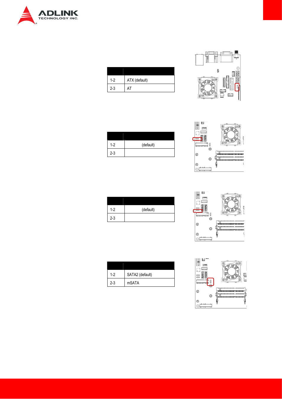 Jumper and switch settings, 1 atx/at mode jumper selection (jpy1), 2 clear cmos and bios default (jp5) | Reset bios defaults (jp6), Sata2/msata select (jp1) | ADLINK AmITX-BT-I User Manual | Page 33 / 48