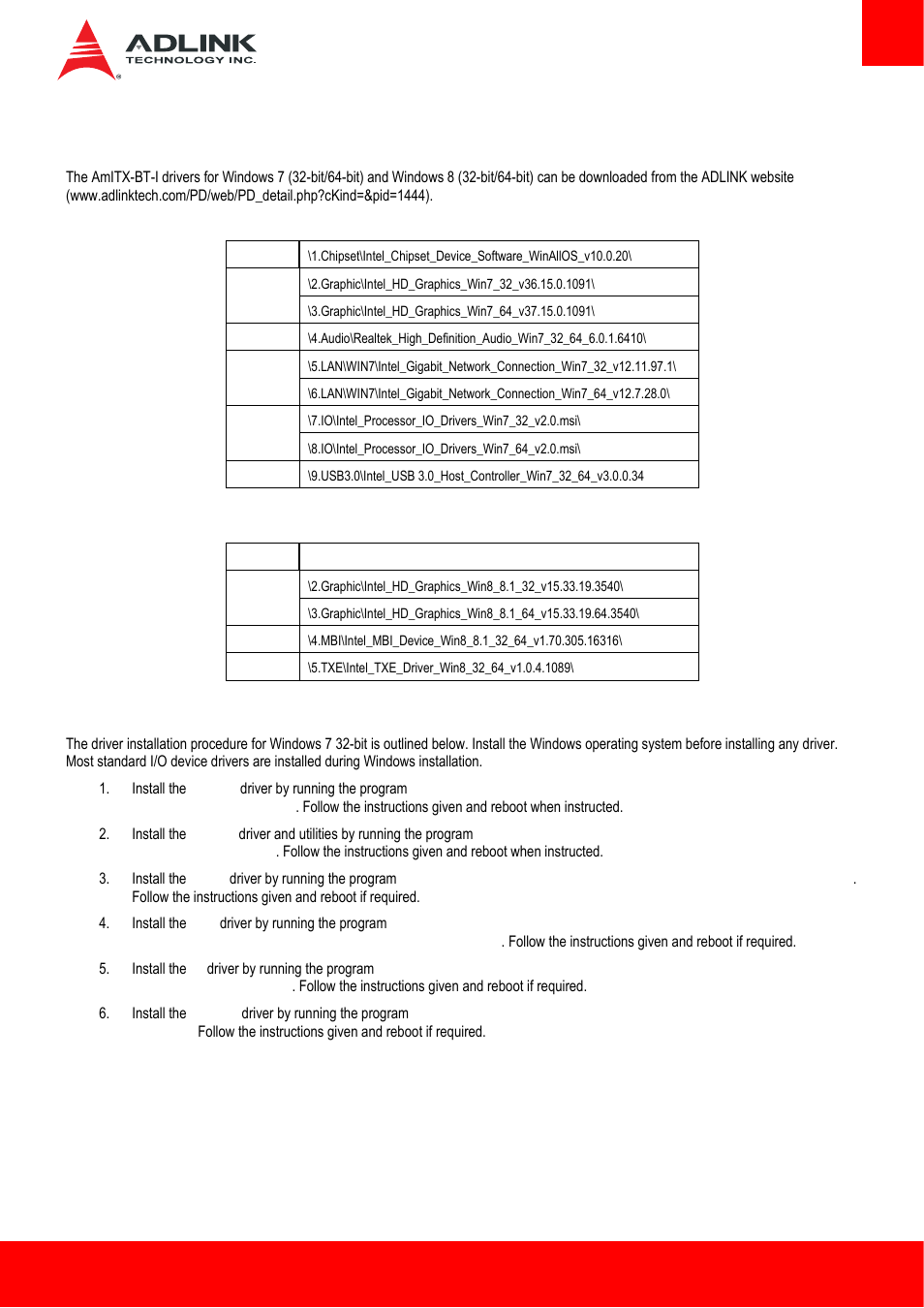 Driver installation | ADLINK AmITX-BT-I User Manual | Page 37 / 48
