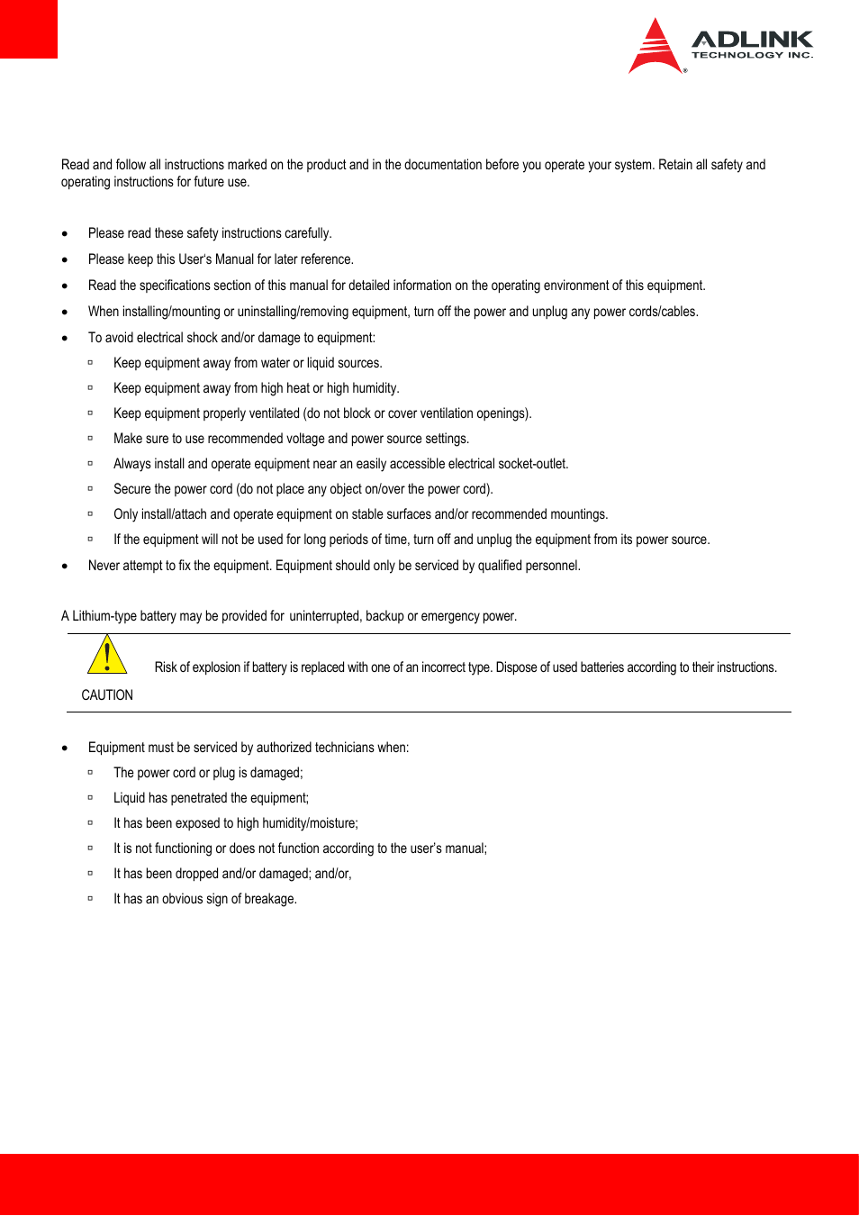 Safety instructions | ADLINK AmITX-BT-I User Manual | Page 46 / 48