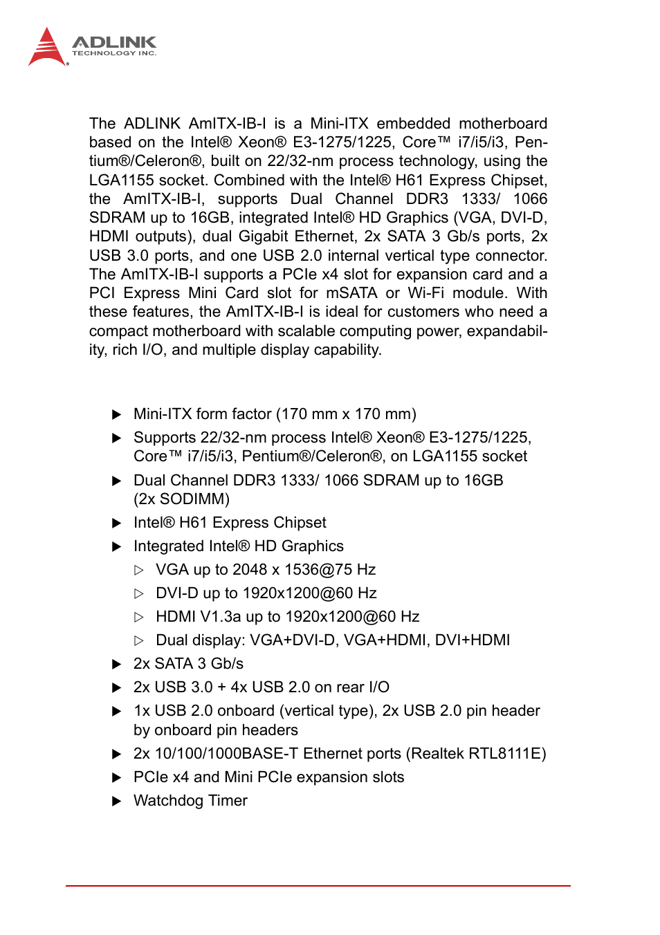 2 overview, 3 features, Overview | Features | ADLINK AmITX-IB-I User Manual | Page 14 / 82