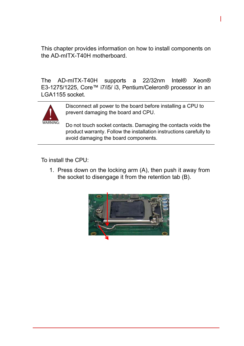 3 getting started, 1 installing the cpu, Chapter 3, getting started | Installing the cpu, 3getting started | ADLINK AmITX-IB-I User Manual | Page 31 / 82