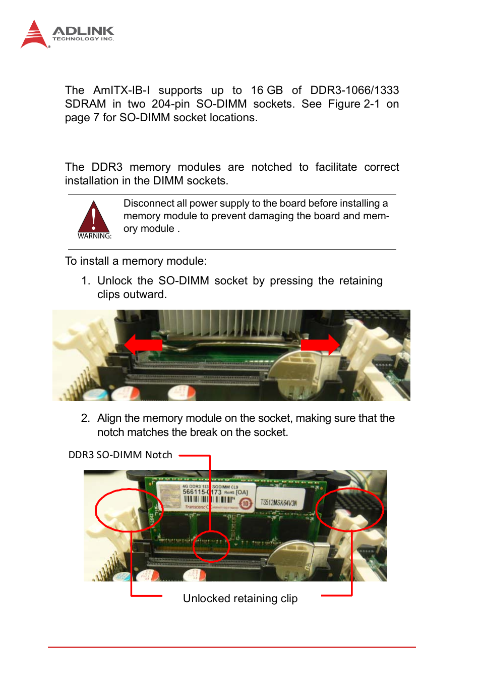 3 system memory, Memory module installation, System memory | ADLINK AmITX-IB-I User Manual | Page 36 / 82