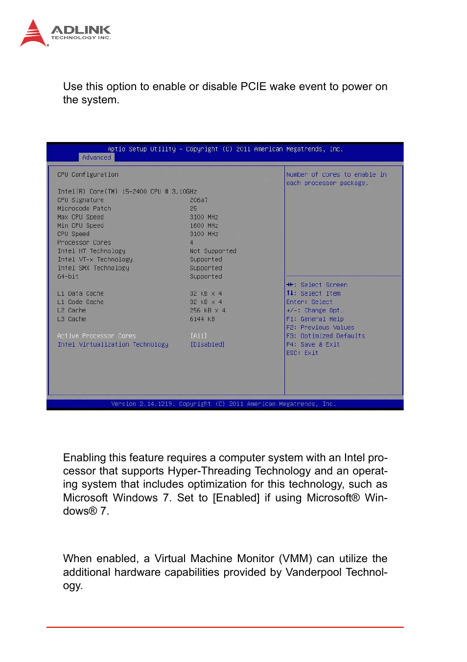 Wake on pcie, 2 cpu configuration, Intel hyper-threading technology | Intel virtualization technology | ADLINK AmITX-IB-I User Manual | Page 46 / 82
