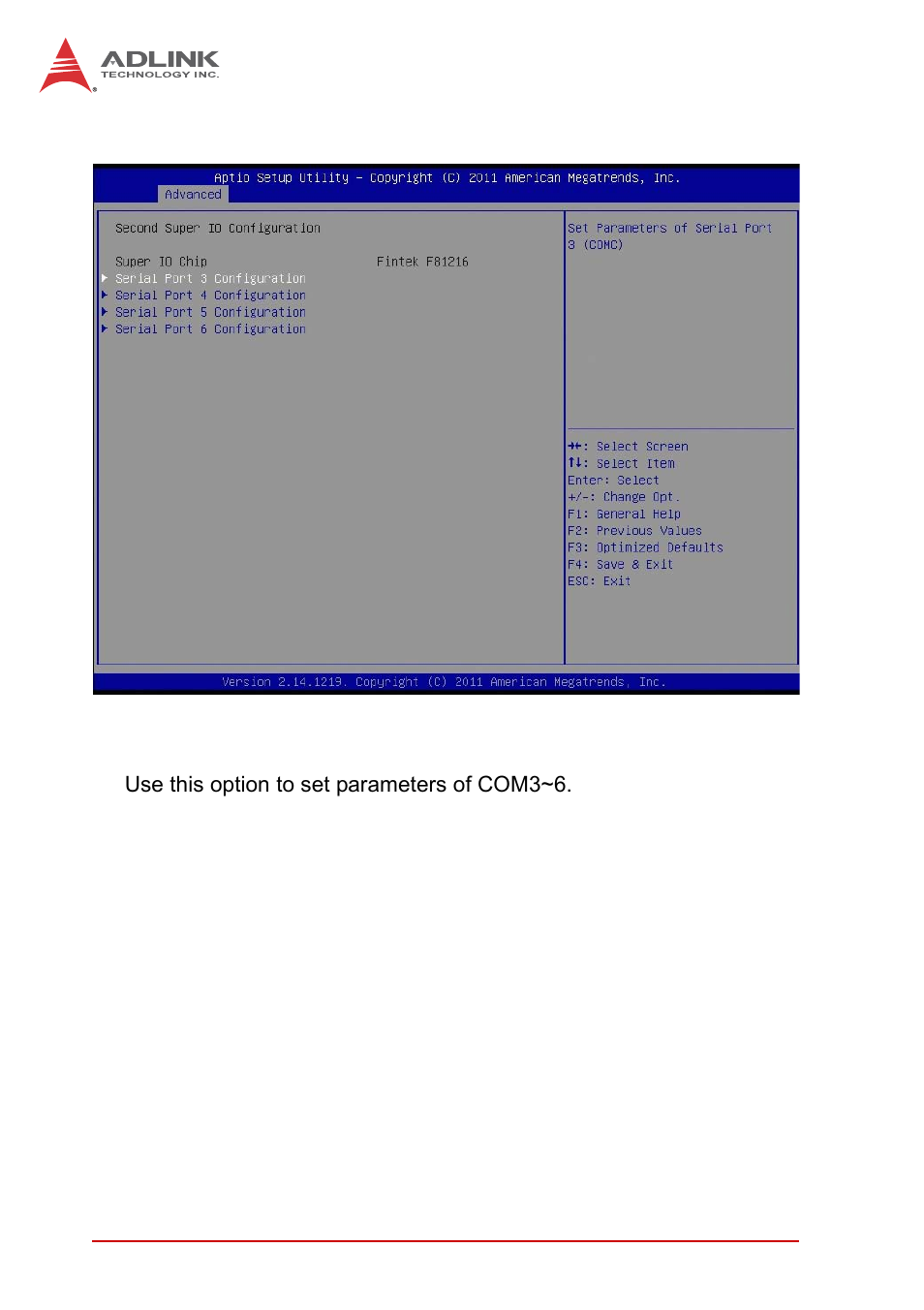 6 second super io configuration, Serial port 3~6 configuration | ADLINK AmITX-IB-I User Manual | Page 50 / 82