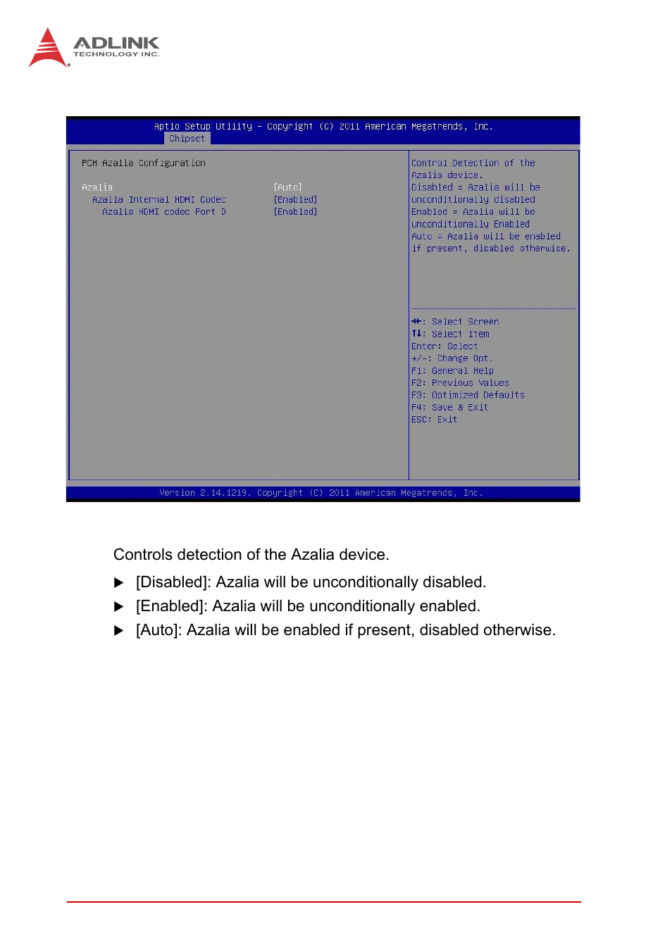 Pch azalia configuration, Azalia | ADLINK AmITX-IB-I User Manual | Page 58 / 82
