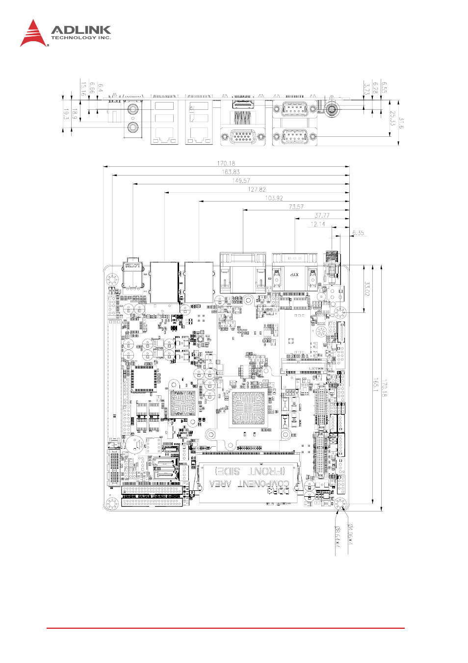 7 mechanical dimensions, Mechanical dimensions, Figure 1-2: imb-t10 board dimensions | ADLINK IMB-T10 User Manual | Page 20 / 70