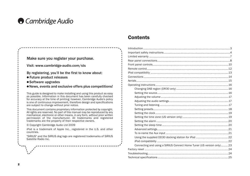 Cambridge Audio SONATA AR30 User Manual | Page 2 / 26