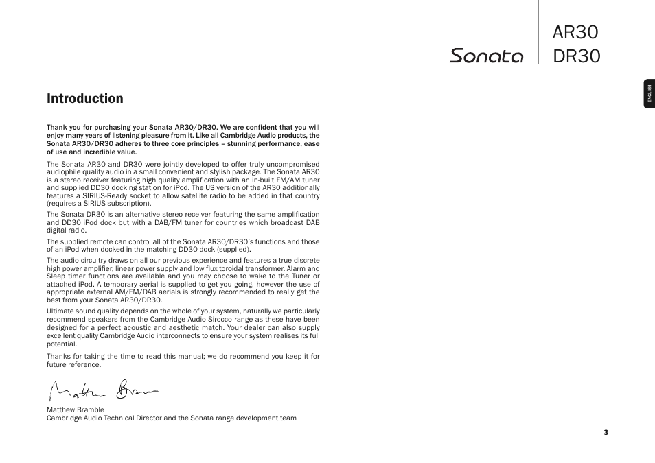 Ar30 dr30, Introduction | Cambridge Audio SONATA AR30 User Manual | Page 3 / 26