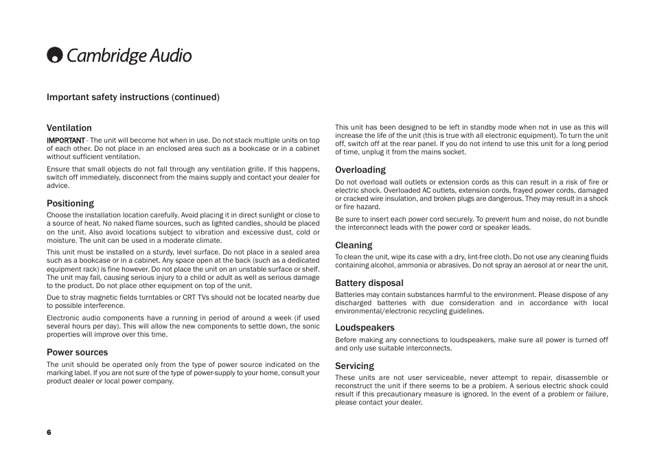 Cambridge Audio SONATA AR30 User Manual | Page 6 / 26