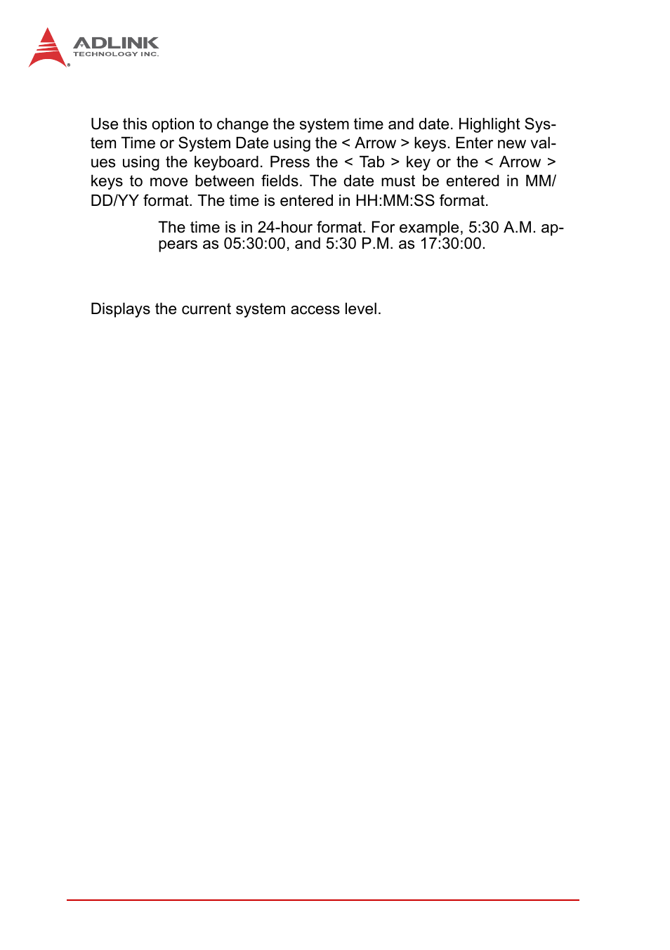 System time/system date, Access level | ADLINK MI-220 User Manual | Page 46 / 92