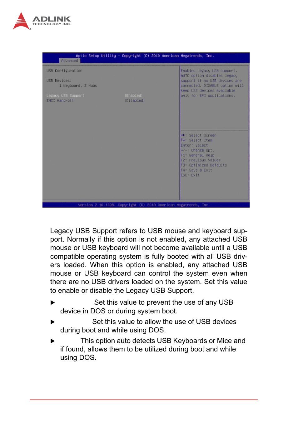 6 usb configuration, Legacy usb support | ADLINK MI-220 User Manual | Page 56 / 92