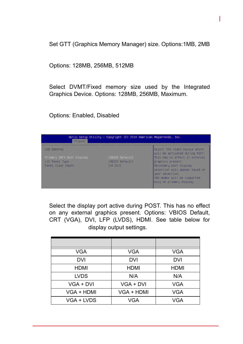 Gtt size, Aperture size, Dvmt total gfx mem | Gfx low power mode, Lcd control, Primary igfx boot display | ADLINK MI-220 User Manual | Page 67 / 92