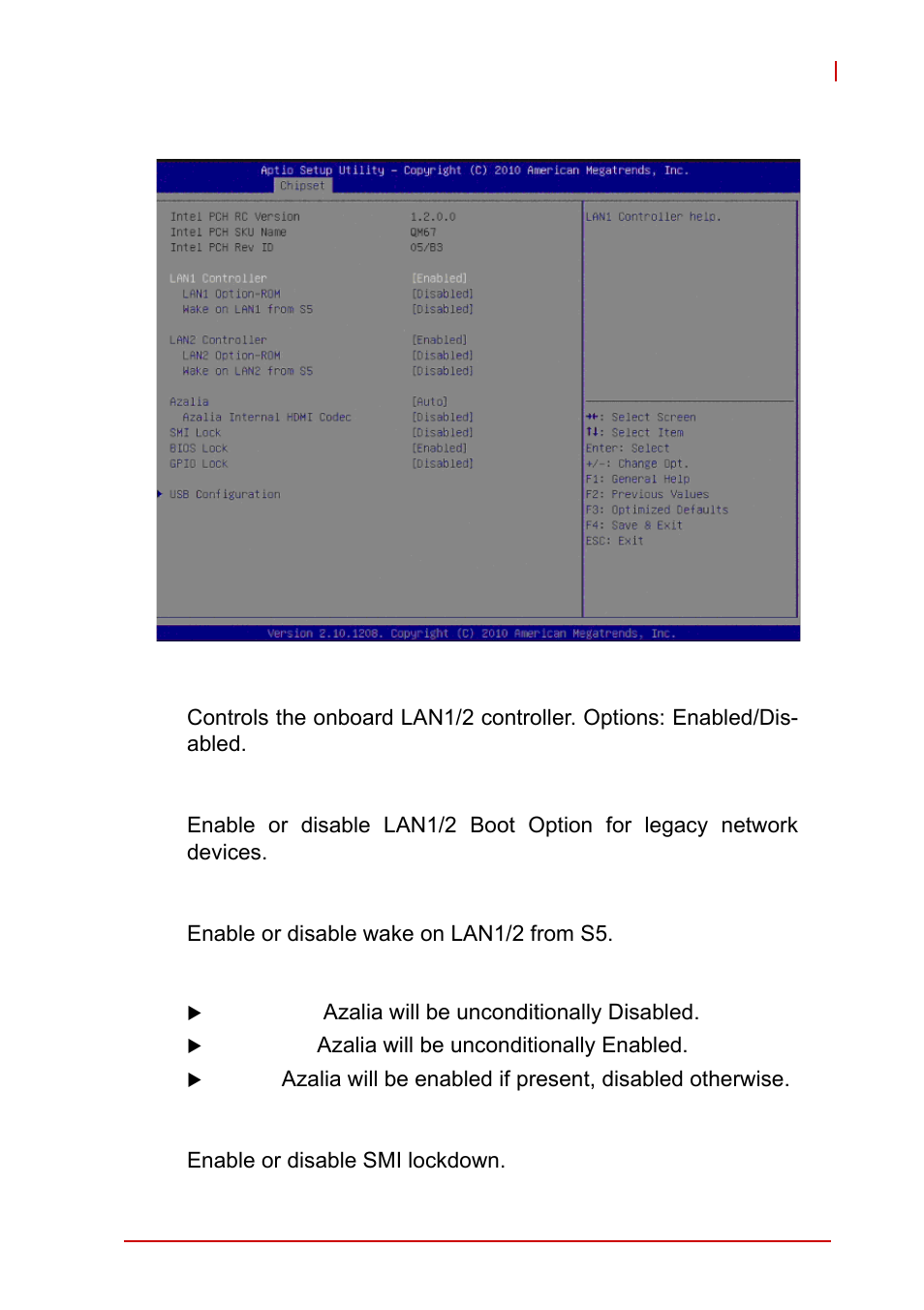 4 pch-io configuration, Lan1/2 controller, Lan1/2 option-rom | Wake on lan1/2 from s5, Azalia internal hdmi codec, Smi lock | ADLINK MI-220 User Manual | Page 71 / 92